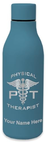 LaserGram Double Wall Stainless Steel Water Bottle, PT Physical Therapist, Personalized Engraving Included (Slate Blue)