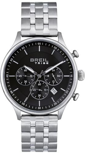 Breil, Collezione Classy, Orologio Uomo, Cronografo in Acciaio, Movimento PE902 SUNON, Chiusura Déployante con Pulsanti, Cassa 42 mm, Resistente all'Acqua, Lunghezza Regolabile 15.5-21 cm, Silver-Nero