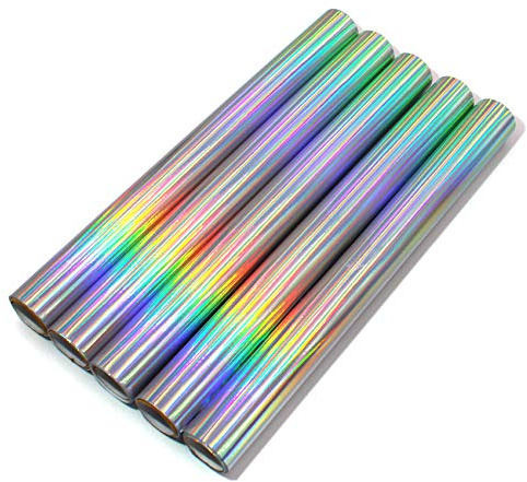 5er Set Glitzerfolie Klebefolie 100x33cm pro Rolle Hologramm Glitzer Folie Bastelfolie Dekofolie Glitter Vinyl DIY (Rainbow)