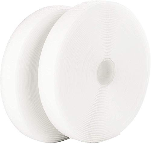 LLPT Sew On Hook and Loop Tape 25MMx10M Nylon Fabric No Adhesive-White | Industrial Strength, No Adhesive, Strong Hook Loop Strip for Sewing on DIY Cloth Shoe Curtain Bag Sport Gears