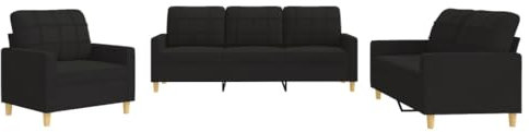 HETFTJN Koltuk Takimi Schlafcouch Sofas Sofagarnituren - 3-TLG. Sofagarnitur mit Kissen Schwarz Stoff für Jugendzimmer Relaxationsraum Büro Schlafzimmer