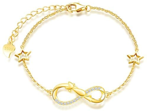 MicLee Damen Einfach Armband Zirkonia 925 Sterling Silber Allergenfrei Katze Unendlichkeit Zeichen Zwei Sternen Armreif Armkette mit Geschenkbeutel Super Geschenk für Mutter Freundin