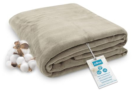 ZOLLNER Kuscheldecke flauschig in 220x240 cm - weiche und langlebige Sofadecke in Cappuccino - waschbar bis 40°C - Mischgewebe - mit elegantem Einfassband - Hotelqualität - Oeko Tex® Zertifiziert