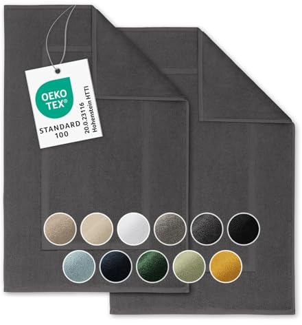 Blumtal 2er Set Premium Frottier Badematte - Badeteppich Oeko-TEX® Zertifiziert, waschbarer Badvorleger 50x80cm, saugstark & weich, anthrazit