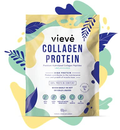 Vieve Collagen Protein Powder - Hydrolysed Bovine Peptides - Diet Support Supplement for Skin, Hair, Nail Health - Non-GMO, EU Grass-Fed, Pasture-Raised Cattle - No Dairy or Sugar, Flavourless, 400g