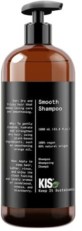 KIS Green Smooth - Shampoo - 1000ml - trockenes & krauses Haar - 100% Vegane Rezeptur - sulfatfrei - mit beruhigendem Orangenöl