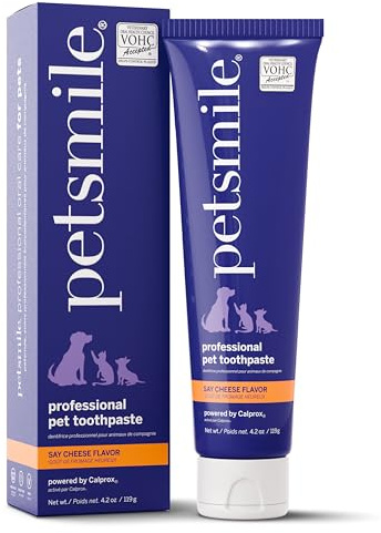 Petsmile Professional Pet Toothpaste for Cats & Dogs - VOHC Accepted Toothpaste - Clinically Proven to Control Plaque & Tartar Calprox Formula (Say Cheese, 4.2 Oz)