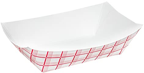 Angel's Peel Lounge Paper Food Trays — Red Check Paperboard Trays for Tacos, Fries, Nachos, Hot Dog, Sturdy Disposable Grease-Resistant Tray, Recyclable Basket for Carnivals, Catering, 2lb, 100-PACK
