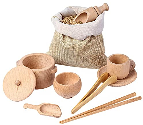 Joyivike Juego De Accesorios De Cocina De Madera, Juego Heurístico - Montessori Bandeja/Cuchara/Tazón De Madera, para Trabajos De Transferencia Y Habilidades Motoras Finas