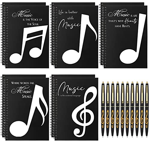 Fumete 10 Pcs Music Notebook Blank Sheets Paper Manuscript Books with 10 Pcs Songwriting Themed Ballpoint Pens Writing Composition Staff Accessories Gifts 12 Staves 50 Pages Per Notebook