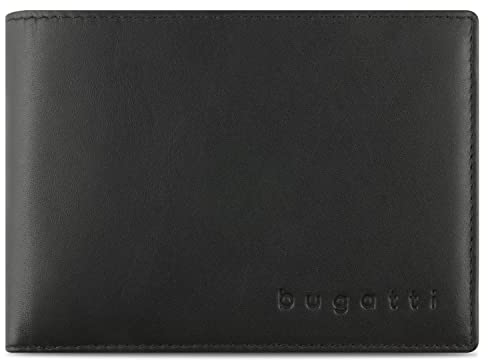 bugatti Super Slim Geldbörse aus echtem Leder - Dünner Geldbeutel mit RFID-Schutz, Schwarz