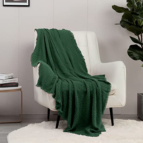 CREVENT Plaid décoratif en Tricot Style bohème, Doux, Chaud, Confortable, léger pour Maison, canapé, Chaise, lit - pour Printemps, été, Automne - 127 x 152 cm, Vert