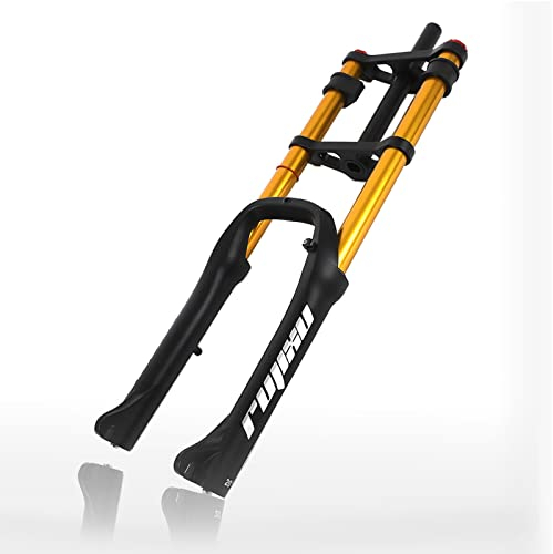 20 Zoll Federgabel 4.0 Fetter Reifen Doppelschulter Luft Gabel Scheibenbrems QR Strand Schnee Fahrrad Stoßdämpfergabel Dämpfung Einstellen 1-1/8 Federweg 110mm(20'' Gold)