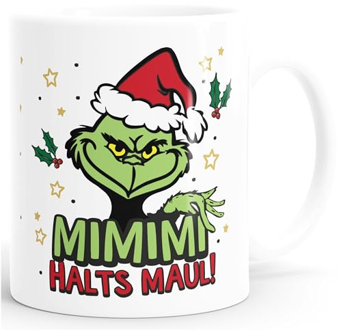 MoonWorks® Kaffee-Tasse Weihnachtsnörgler Anti Weihnachten lustig Kaffeebecher mit Spruch Mimimi Halts Maul Weiss standard