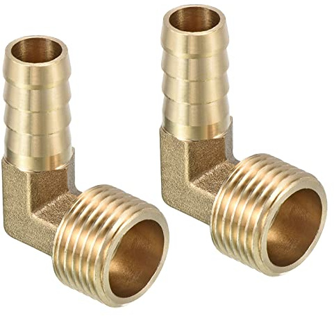 QUARKZMAN 2uds 12mm Púas a 1/2 PT Macho Rosca Tubería 90 Grados Codo Oro | Latón Espiga Manguera Montaje, para Aire Agua Combustible Neumática Manguera