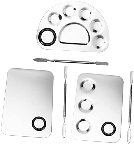 BIUDECO Metal Mixing 3 Sets Makeup Foundation Metal Makeup Pallete Color Palettes Nail Color Mixing Tray Manicure Pallet Foundation Tray