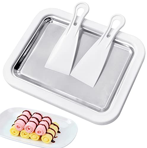 Ice Cream Roll Maker with 2 Scrapers, Iceten Instant DIY Ice Cream Roller Pan,Make Easy Ice Cream Rolls for Homemade Rolled Cream Frozen Yogurt Gelato Sorbet at Home （White）