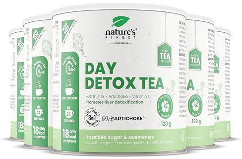Nature’s Finest Day Detox Tee - Mit Mariendistel, Artischocke & Vitamin C - Stoffwechsel & Leberunterstützung - Reinigungstee zur Entgiftung & Gewichtsregulation - Pulver, 600 g