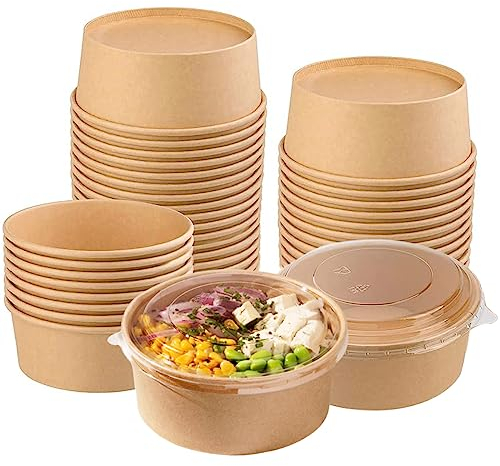 Galashield Disposable Bowls with Lid | Meal Prep Paper Bowls | To Go Salad Ramen Food Containers with Lids (17 oz - 25 Sets)