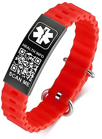 Braccialetto Medico Con Codice QR per Uomini e Donne, Identificativo in Silicone Impermeabile, Adatto a Polsi Fino a 22,9 cm, Spazio Personalizzato per Emergenze