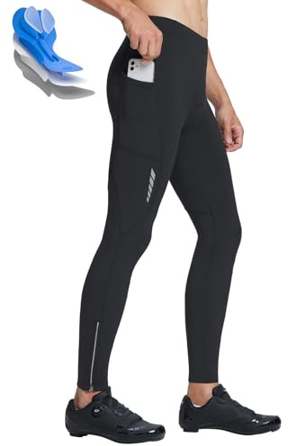 baleaf Men's Thermal Cycling Pants, 4D Padded Winter Bike Tights Fleece Lined Bicyble Riding Leggings Black M