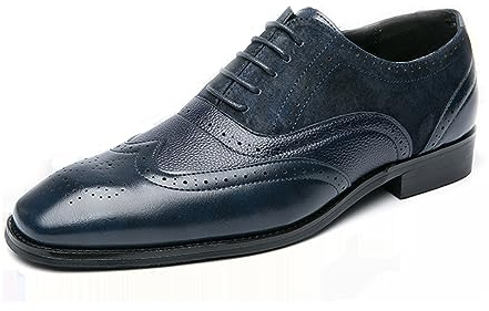 Brogue Wingtip Chaussures de Ville à Lacets Cuir Homme Derby Oxford Vintage Bout Pointu Business Mariage Chaussures,Bleu,42 EU