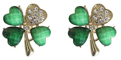 2 Stück Schmuck Brosche Kleeblatt grün und gold Stahl, 3 x 2,8 cm, Edelstahl