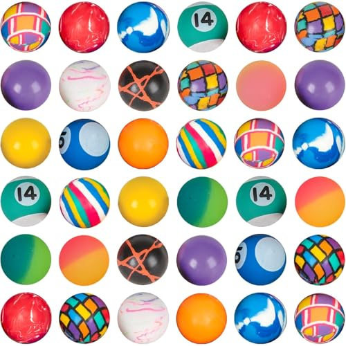 Bedwina Bouncy Balls in Bulk - (1inch/27mm) Hi Bounce Ball Variety Assortment Mix, Colorful and Small Rubber Bouncing Balls for Kids, Pack of 36