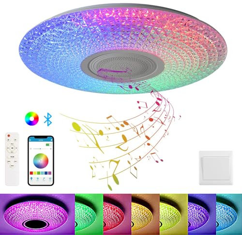 WYQSX LED Deckenlampe Dimmbar mit Fernbedienung, 36W LED Deckenlampe Sternenhimmel mit Bluetooth Lautsprecher und APP-Steuerung, Musik Deckenleuchten für Kinder, für Schlafzimmer, Wohnzimmer Ø40CM