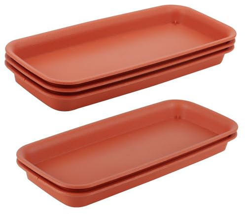 MUKCHAP 5 Pack Rectangular Brick Red Plant Pot Drip Tray, 27.8 x 11 x 2.4cm, Resin Material, Flowerpot Drip Tray, Rectangular Planter Tray