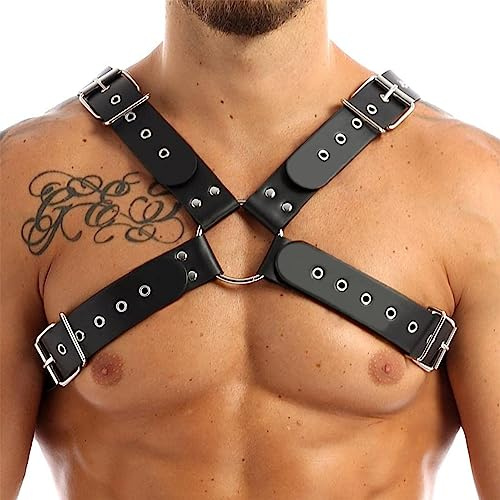 SUPKTHDY Harness Männer Leder Gay Harness Herren Hosenträger Sexy Unterwäsche Herren Fetisch Erotik Brust Geschirr Dessous Rave Outfit Punk Gothic Kostüme Verstellbarer Schwarz