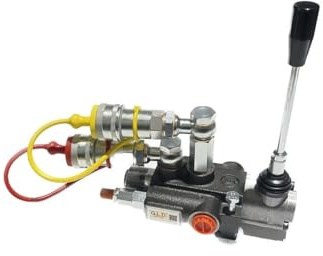 Distributore oleodinamico per trattore 1 leva doppio effetto 3/8 45 Litri 300 bar completo di innesti rapidi viti di fissaggio e valvola carry over con tappi parapolvere rosso e giallo