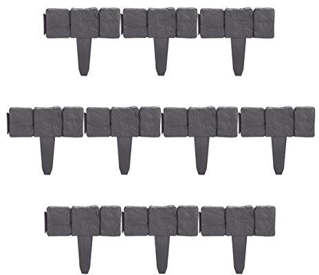 20 x rabattstaket, stenutseende, H x B): 10 x 25 cm, gräskant för plug, plast, rabattkant, antracit