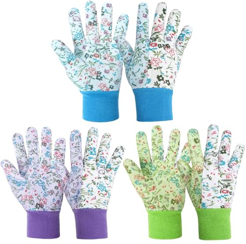 Ainiv 3 par trädgårdshandskar, bekväma, andningsbara och halkfria handskar för blomsterodling, mjuka trädgårdshandskar för kvinnor, lämpliga för trädgården (en storlek passar alla)