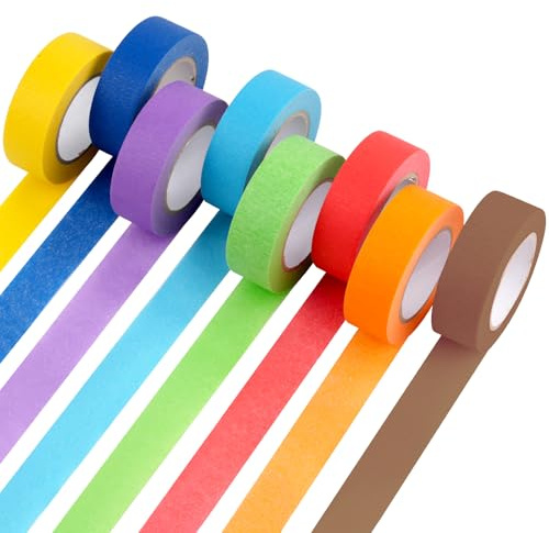 Moosono 8 Rollen Washi Tape Set Regenbogen Masking Tape | Dekorative Washi Tape Kinder Klebeband Bunt für Scrapbooking, Handwerk Und Bullet Journals (13m x 25mm/Rollen)