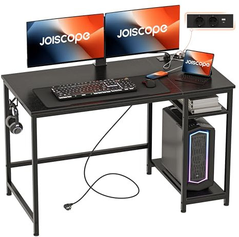 JOISCOPE Scrivania per Computer PC con Porta di Ricarica USB e Type-C,Scrivania Gaming con Ganci e Ripiani, Scrivania PC Minimalista, Scrivanie Moderne per Ufficio e Studio,120x50x75cm, Nero
