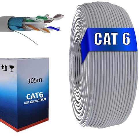ATEK 305m Cat6 FTP RJ45 Network Ethernet Solid Lan Cable Roll | AWG23 CCA Indoor Outdoor Shielded FTP 10Gbps 250Mhz Ethernet Network Cable Roll Cat6 Gigabit RJ45 Network LAN Cable for CCTV