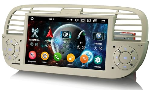 erisin 8-Core 4GB+64GB Autoradio Android 16 per Fiat 500 500C 500S 500E Carplay Android Auto Bluetooth 5.0 GPS DSP WiFi 4G SWC FM Radio Navigatore IPS Schermo Tattile (Bianco)