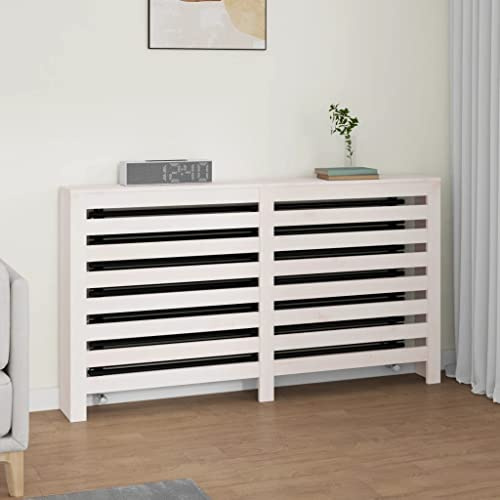 puraday Heizkörperverkleidung 153x19x84 cm mit Horizontalen Latten Heizkörper Abdeckung Modernes Design Heizungsverkleidung Heizungsabdeckung Wohnzimmer Schlafzimmer Weiß Massivholz Kiefer