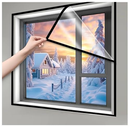 Thermo Cover Fenster,W120 x H190cm Isolierfolie Fenster Kälteschutzfolie Fenster mit Selbstklebend,Transparent Wärmeschutzfolie Fenster Isolierfolie Kit,DIY Thermofolie Fenster für Fenstern,Schwarz