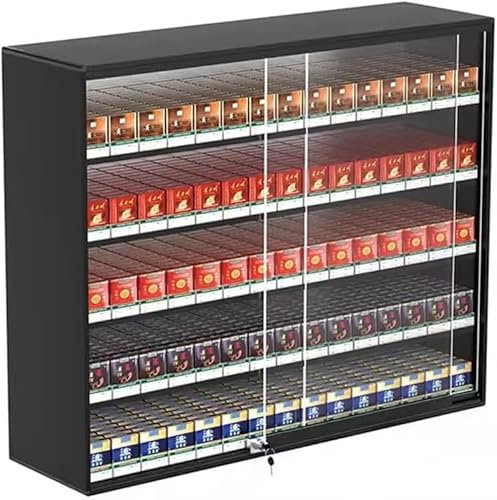 Présentoir à Cigarettes Dépanneur De Supermarché Porte-cigarettes Organisateur D'armoire De Vente Au Détail De Cigaresavec Porte Coulissante Et Serrure De Sécurité à (Size:92.5x28.8x75cm,Color:Noir)