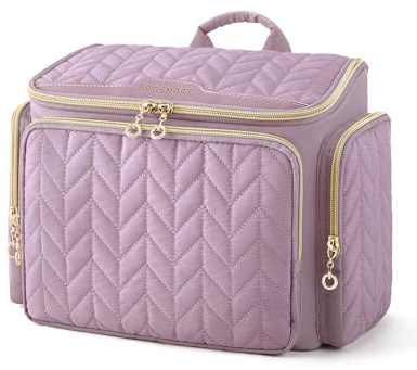 BAGSMART Large Travel Toiletry Bag with Wet Pocket, Wide-Open Travel Bag for Toiletries, Cosmetics, Multi-Pocket Puffy Vanity Case, Purple