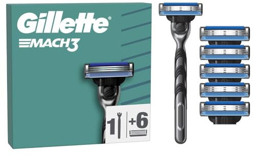 Gillette Mach3 Basis Rasierer für Männer, 1 Gillette Rasierer, 6 Ersatzklingen, Mit Gleitstreifen für ein sanftes Gleiten und NEUER Klingenbeschichtung, für weniger Hautirritation