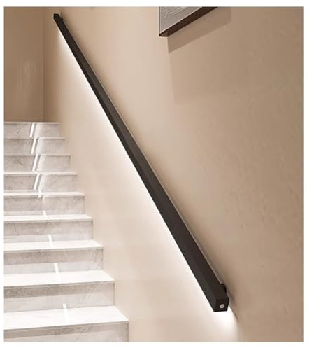 Kit corrimano Tubolare a LED, corrimano Luminoso con sensore per Scale, corrimano a Parete, Facile da installare, Acciaio Inossidabile (Colore: Nero, Dimensioni: 47,3/2m)