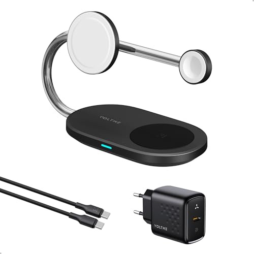 VOLTME 3 in 1 Stazione di ricarica wireless magnetica USB-C a ricarica rapida, stazione di ricarica multifunzione compatibile con induzione, caricabatterie rapido per iwatch ultra, airpods e iphone 16
