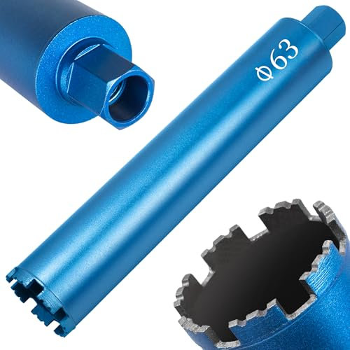 Diamantbohrkrone Kernbohrkrone Ø 63 mm,Nutzlänge 400 mm,Nass Kernbohre mit 1 ¼ Zoll Aufnahme,Turbo Kernbohrer für Mauerwerk Granit Naturstein Beton Trockenbau