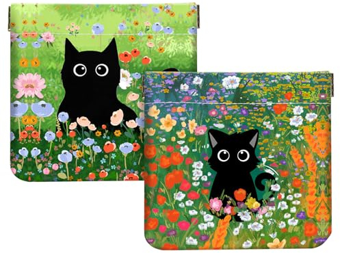 2Pcs PU Leather Small Squeeze Coin Purse Pouch Mini coin Bag Unique And Cute Wallet Cosmetic Bags Change Bag For Women Girls Men Cat in flower and grass