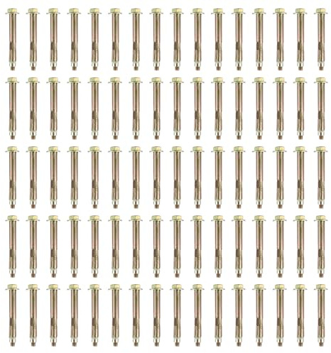 LDHHYH 80 Pack Expansion Screw Bolts, M6x60mm Hexagonal Outer Expansion Sleeve Screws, Heavy Duty Concrete Anchor Bolts External Hex Expansion Bolts for Concrete Masonry Heavy Duty Fixings