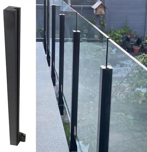 WDJBPSH 59 55 45 39 31 27 21 in Custom Heights Glass Clamp, Side Support Glass Balusters System for Balcony/Stairs/Deck/Attic Railings, for 3/10-1/2in Glass Panel(Black- Left end Post,H- 47 in)