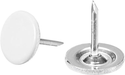 TOP-VIGOR 50 Stück weiße Flachkopf-Polsternadeln, robuste Reißzwecken, 11 x 13 mm, dekorative Reißnägel für Wand, Korktafel, Möbel und Pinnwand